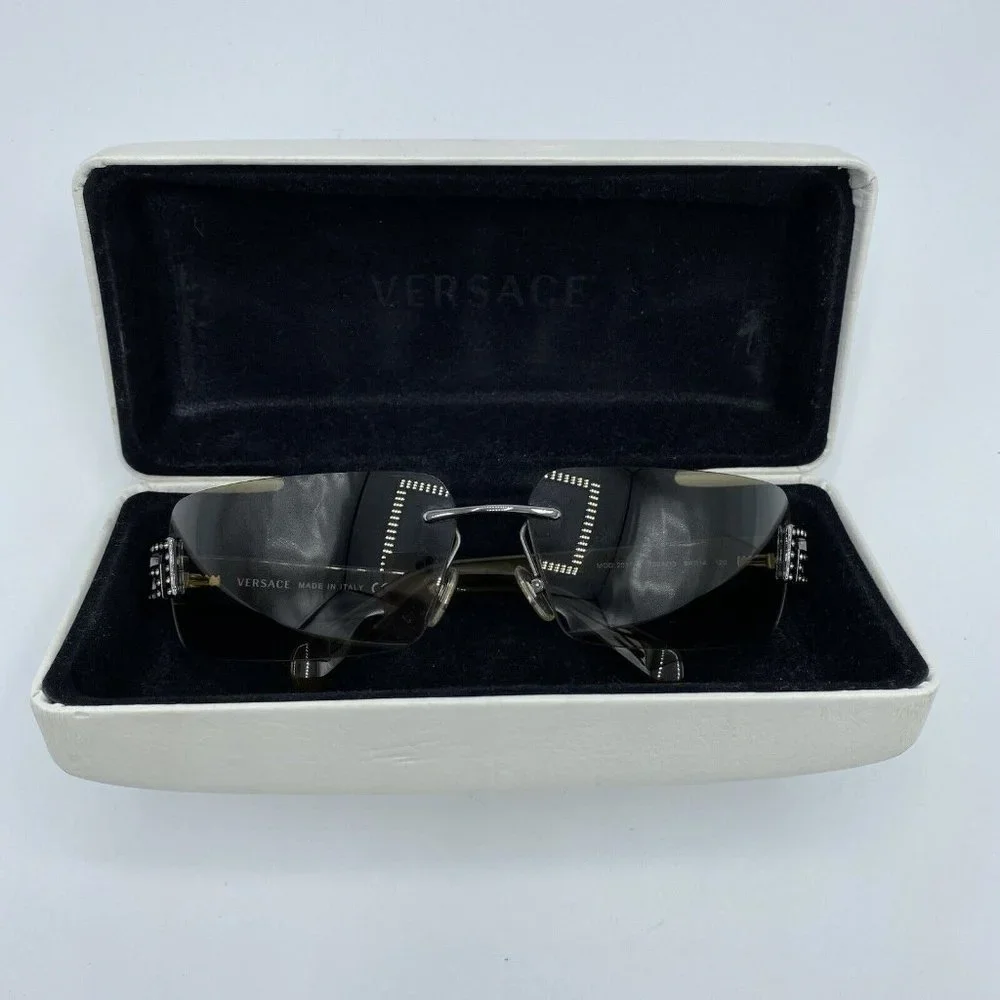 Versace Rimless Sunglasses Vintage Tortoiseshell Diamante MOD 2017-B 1001/13 y2k - Picture 15 of 16